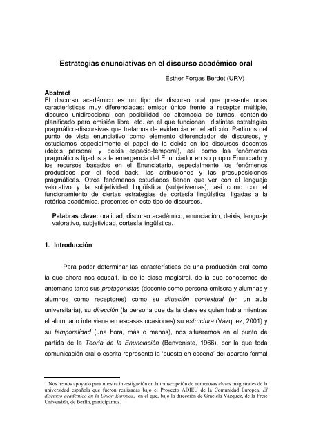 Estrategias enunciativas en el discurso académico oral