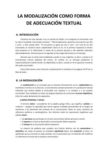 LA MODALIZACIÓN COMO FORMA DE ADECUACIÓN TEXTUAL