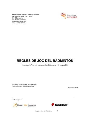 REGLES DE JOC DEL BÀDMINTON - Federació Catalana de ...