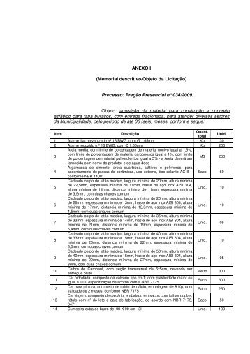 ANEXO I (Memorial descritivo/Objeto da Licitação) - Prefeitura ...