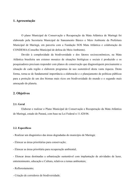 Plano Municipal de Conservação e Recuperação da Mata Atlântica