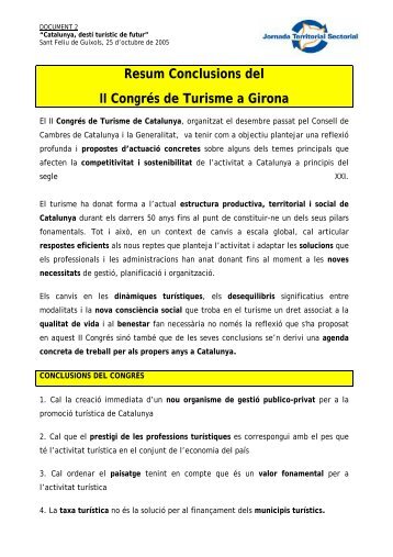 Resum Conclusions del II Congrés de Turisme a Girona