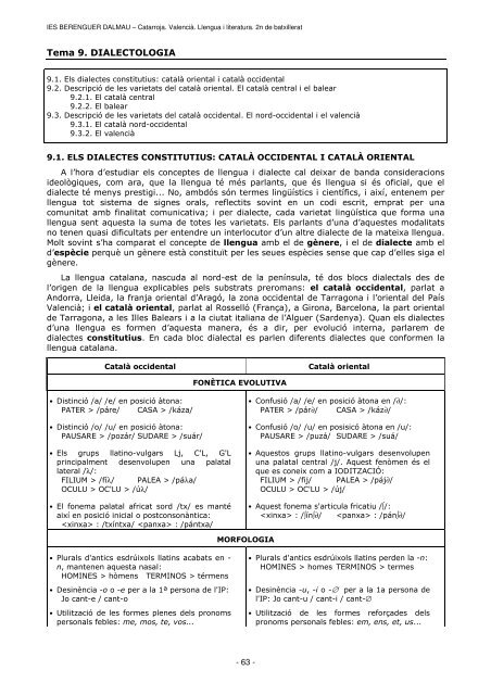 Tema 9. DIALECTOLOGIA - IES BERENGUER DALMAU