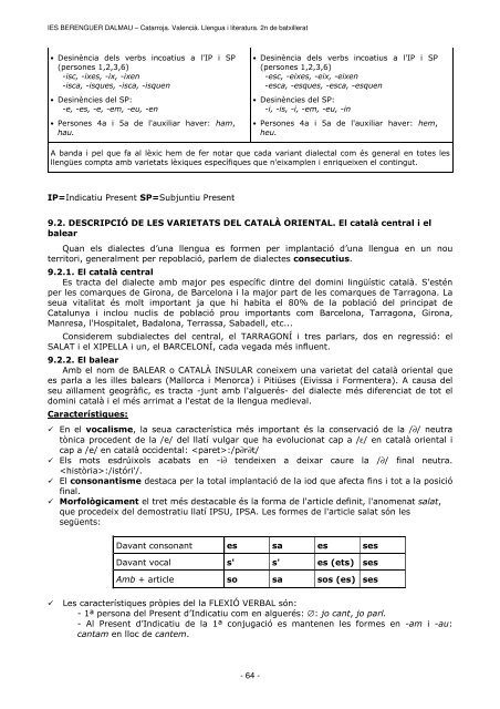 Tema 9. DIALECTOLOGIA - IES BERENGUER DALMAU