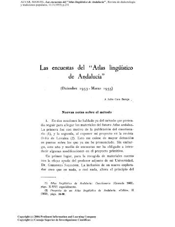 ALVAR, MANUEL, Las encuestas del "Atlas lingüístico de Andalucía ...