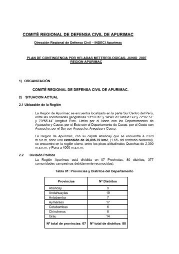 COMITÉ REGIONAL DE DEFENSA CIVIL DE APURIMAC - Indeci