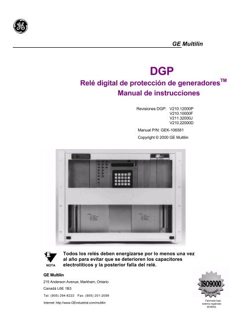 DGP Rele digital de proteccion de generadores - GE Digital Energy