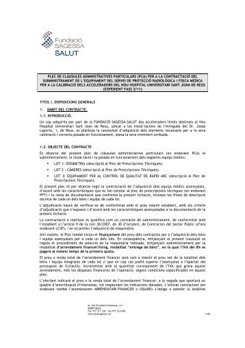 plec de clàusules administratives particulars (pca ... - Grup SAGESSA