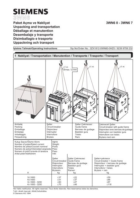 Paket Açma ve Nakliyat 3WN6 0 - 3WN6 7 Unpacking ... - Siemens