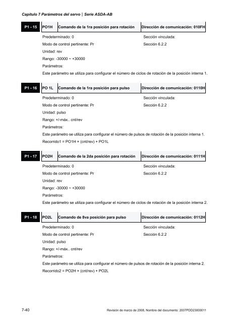 Capítulo 7 Parámetros del servo - Delta Electronics