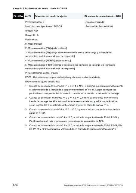 Capítulo 7 Parámetros del servo - Delta Electronics