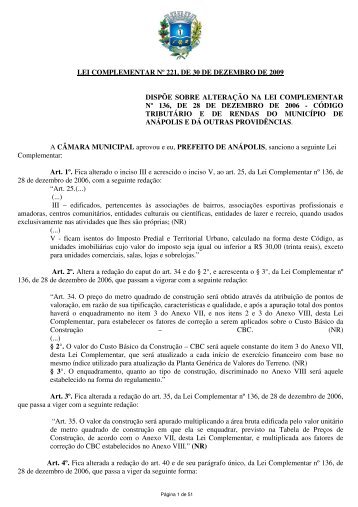 lei complementar nº 221/2009 - Prefeitura de Anápolis
