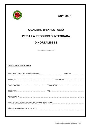 ANY 2007 QUADERN D'EXPLOTACIÓ PER A LA ... - Embrapa