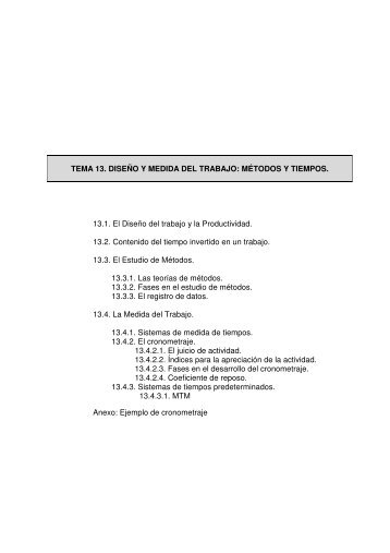 TEMA 13. DISEÑO Y MEDIDA DEL TRABAJO: MÉTODOS Y ...