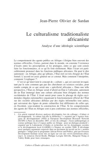 [PDF] Le culturalisme traditionaliste africaniste - Lasdel