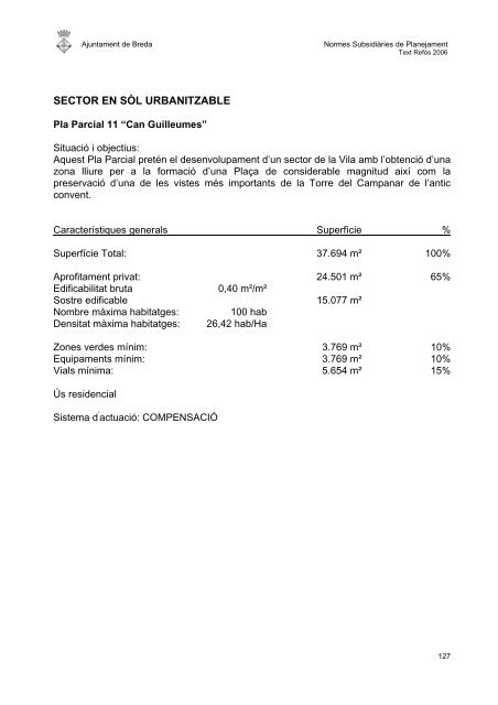 NORMES SUBSIDIÀRIES DE PLANEJAMENT DE BREDA