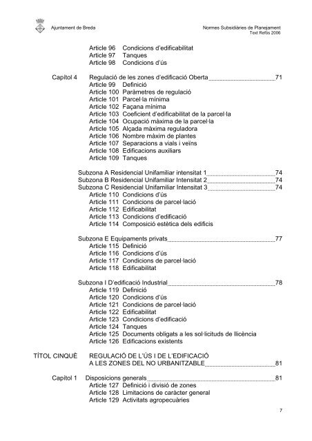 NORMES SUBSIDIÀRIES DE PLANEJAMENT DE BREDA