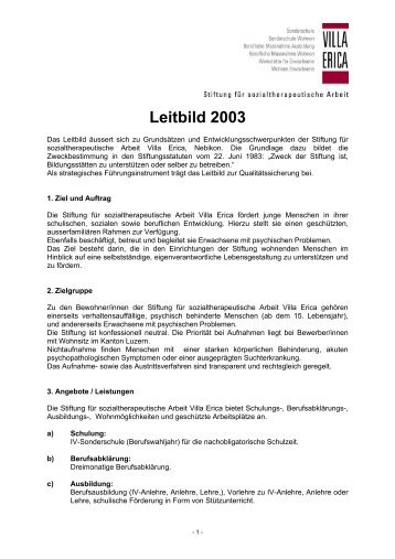 Leitbild 2003 - Stiftung Villa Erica