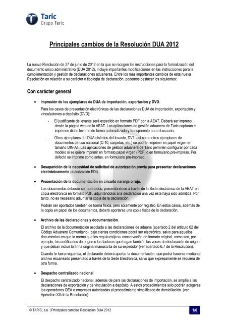 Principales Cambios De La Resolucion Dua 2012
