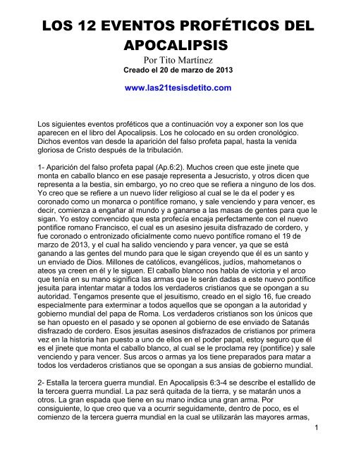 los 12 eventos proféticos del apocalipsis - Las 21 Tesis de Tito