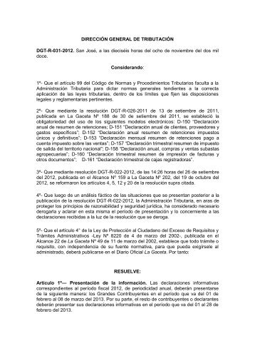 DIRECCIÓN GENERAL DE TRIBUTACIÓN DGT-R-031-2012. San ...