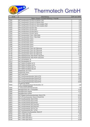 Preisliste SHT-Rohrsystem 2012 - Thermotech GmbH