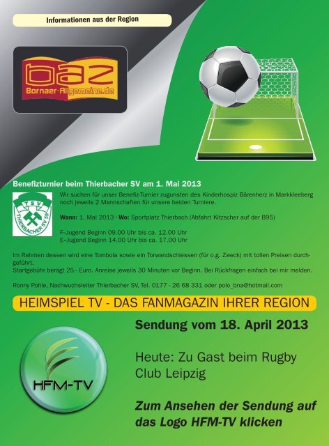 Leipziger Sportwoche - Regionale Fußball Zeitung - Ausgabe 04 vom 22.04.2013