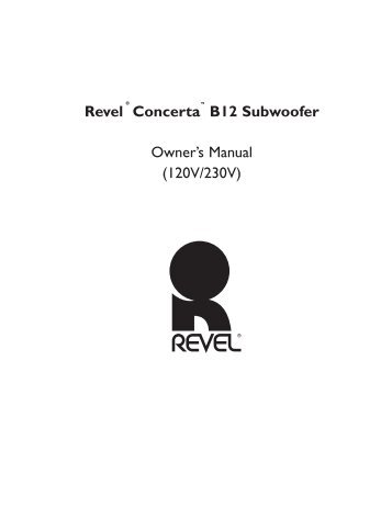 Revel Concerta B12 Subwoofer Owner's Manual (120V/230V)