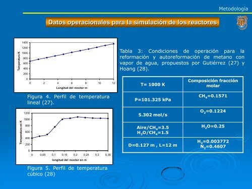 Reformación y autoreformación de metano con vapor de agua