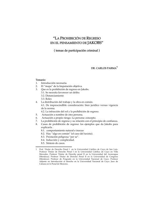 la prohibición de regreso en el pensamiento de jakobs - Alfonso ...