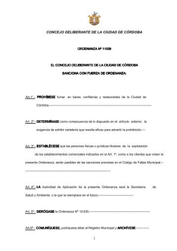 Ord. 11039 - Prohibición de Fumar - Municipalidad de Córdoba