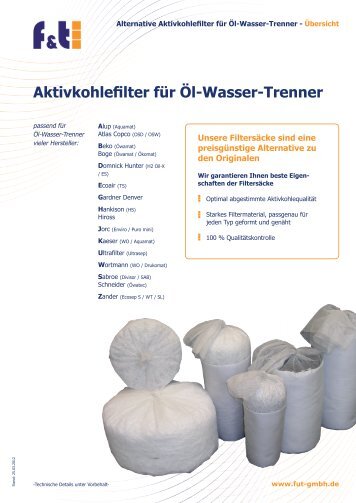 Aktivkohlefilter für Öl-Wasser-Trenner - Fut-GmbH