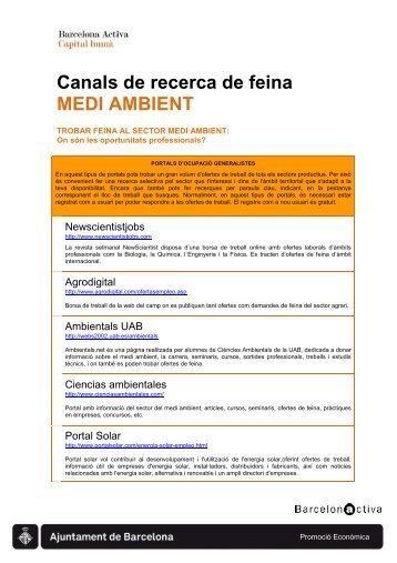 Canals de recerca de feina MEDI AMBIENT - Barcelona Activa