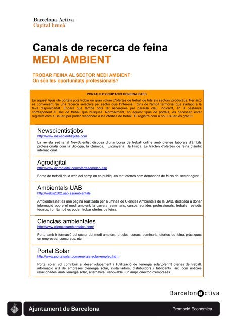 Canals de recerca de feina MEDI AMBIENT - Barcelona Activa