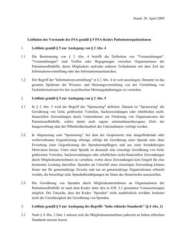 Leitlinien des Vorstands des FSA gemäß § 5 FSA-Kodex ...