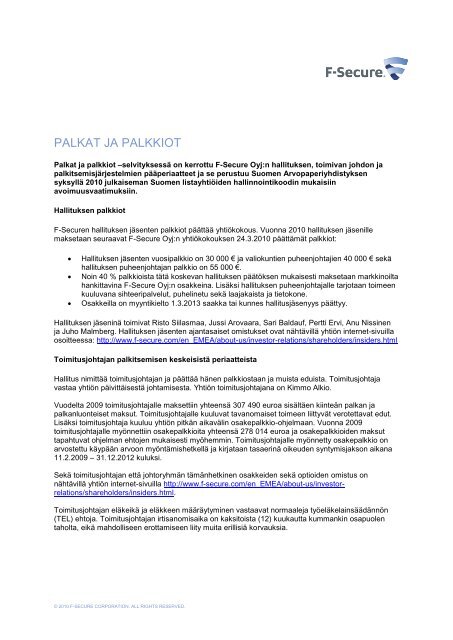 PALKAT JA PALKKIOT -  F-Secure