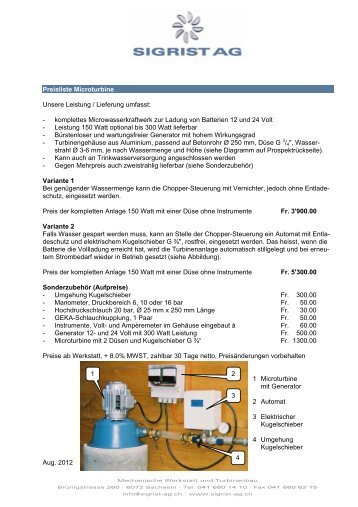 Preisliste Microturbine Unsere Leistung / Lieferung ... - Sigrist AG