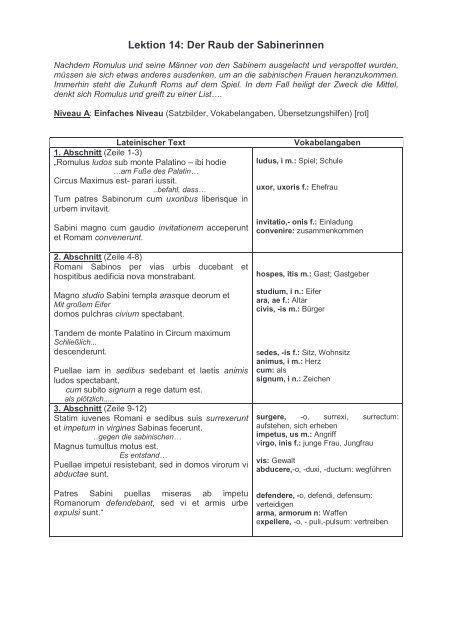 Lektion 14: Der Raub der Sabinerinnen