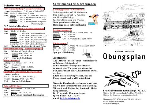 Übungsplan als Download - Freie Schwimmer Rheinkamp 1927 eV