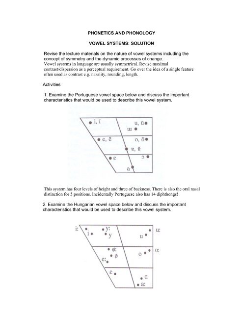 PHONETICS AND PHONOLOGY VOWEL SYSTEMS: SOLUTION ...