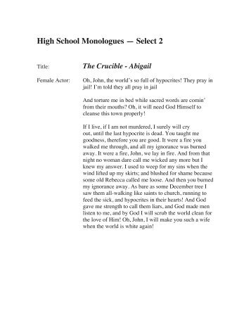 High School Monologues — Select 2 - Stivers School for the Arts