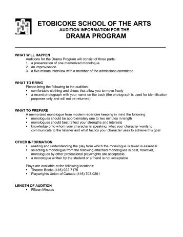 Drama Auditions – Overview - Etobicoke School of the Arts