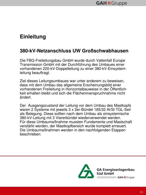 Erfahrungs-dokumentation - GA Hochspannung Leitungsbau GmbH