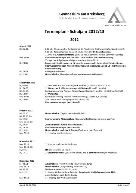 Terminplan ausdrucken - GaK Gymnasium am Krebsberg