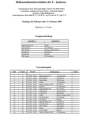 Hallenstadtmeisterschaften der E - Junioren - FSV Witten 07/32 eV