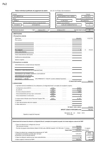 Rebut individual justificatiu de pagament de salaris