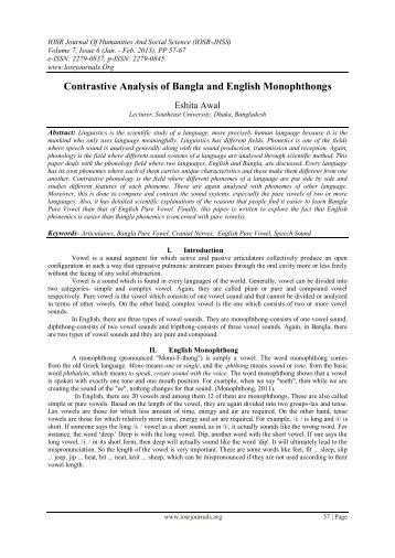Contrastive Analysis of Bangla and English Monophthongs - IOSR