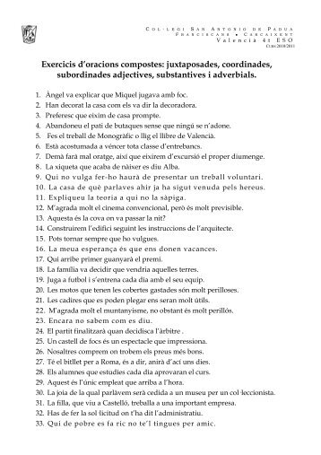 Exercicis d'oracions compostes: juxtaposades, coordinades ...