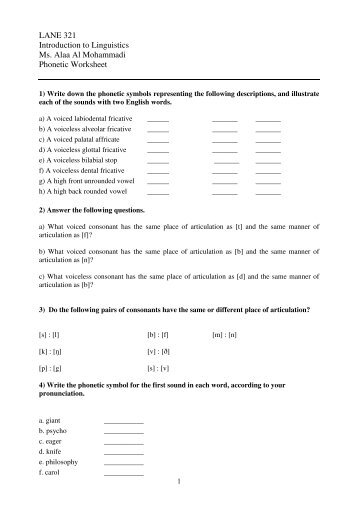 LANE 321 Introduction to Linguistics Ms. Alaa Al Mohammadi ...