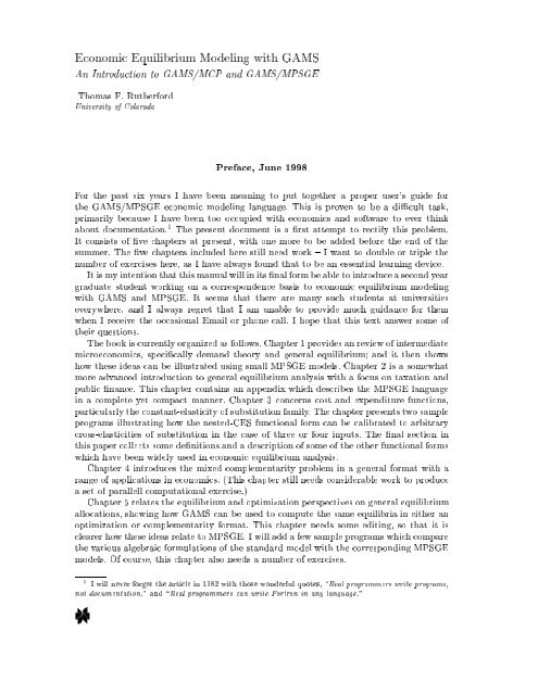 Economic Equilibrium Modeling with GAMS